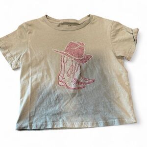 Women's Cowgirl Boots Rhinestone Olive Green Crop Top - Size XS -NWOT